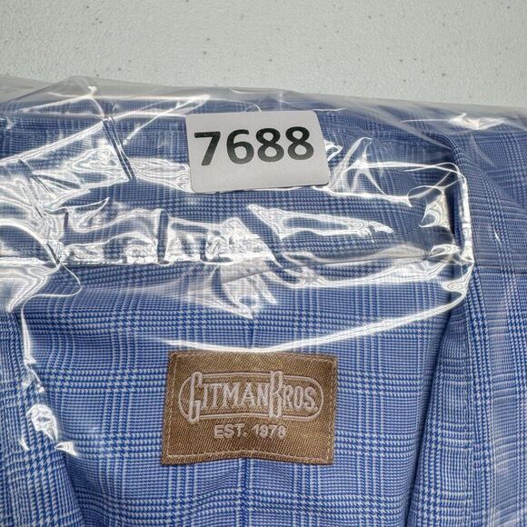 Gitman Bros Dress Shirt Mens 18 34 Blue Plaid Business Casual Preppy Wedding - Picture 12 of 12
